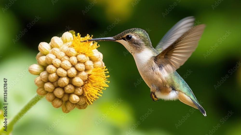 Fototapeta premium Hummingbirds are small birds that are important honey-related animals. It is a very small and colorful bird, whose main food is honey .
