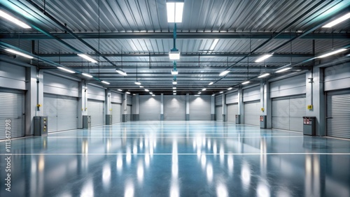 Wallpaper Mural Interior view of an empty garage with metallic floor and lighting, garage, interior, empty, metallic, surface Torontodigital.ca