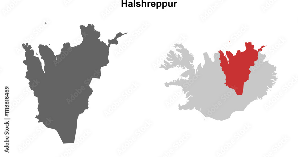 Naklejka premium Halshreppur region blank outline map set