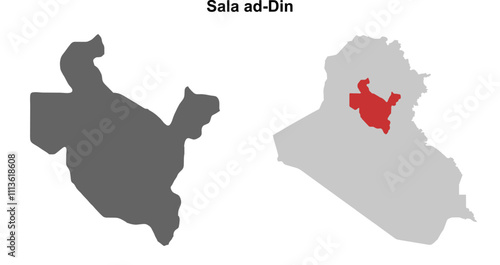 Sala ad-Din governorate blank outline map set