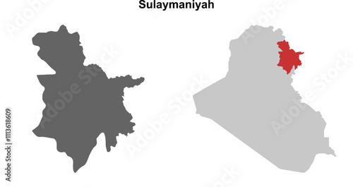 Sulaymaniyah governorate blank outline map set