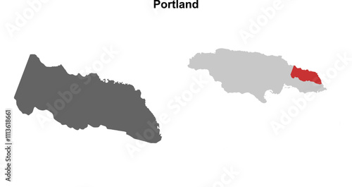 Portland parish blank outline map set photo