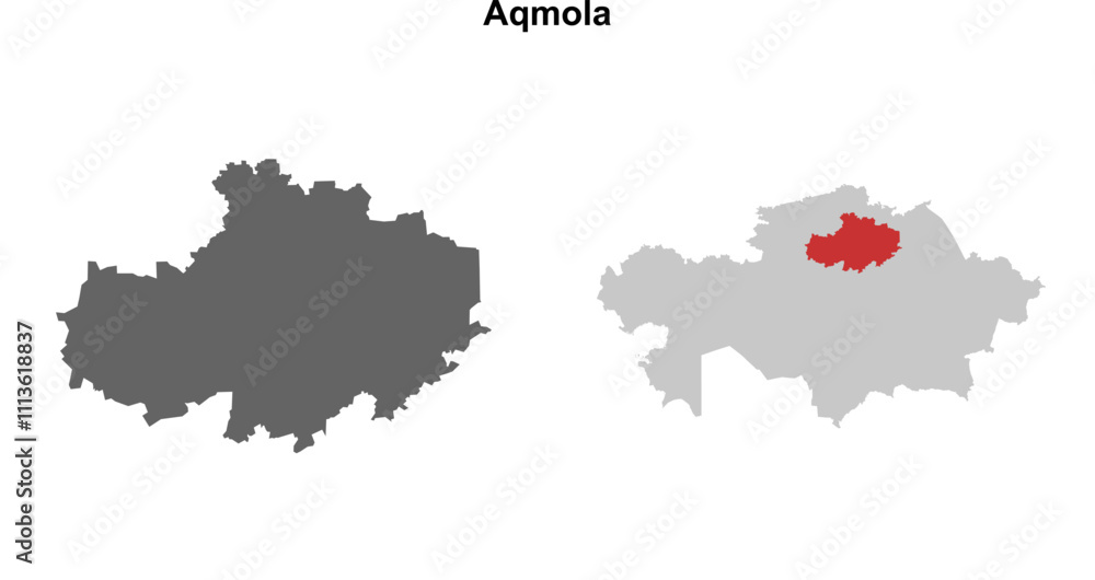 Fototapeta premium Aqmola region blank outline map set