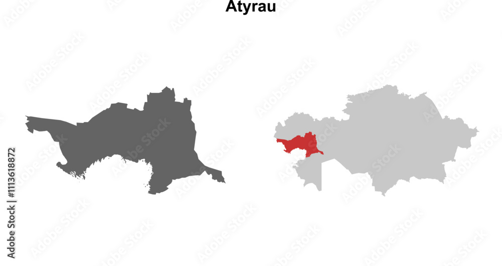 Fototapeta premium Atyrau region blank outline map set