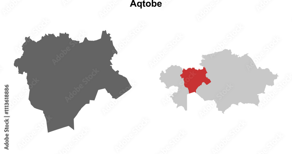 Aqtobe region blank outline map set Aqtobe region blank outline map set