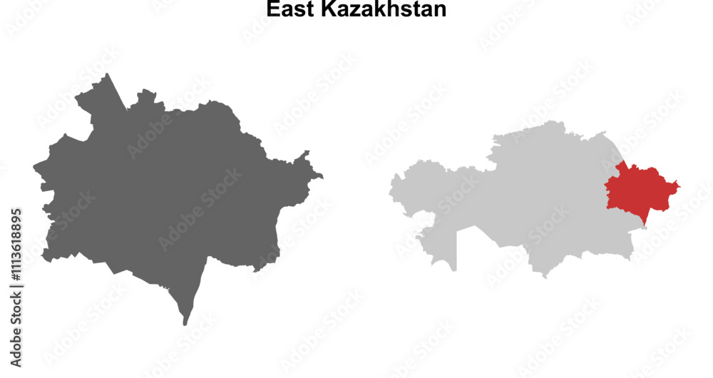 East Kazakhstan region blank outline map set East Kazakhstan region blank outline map set