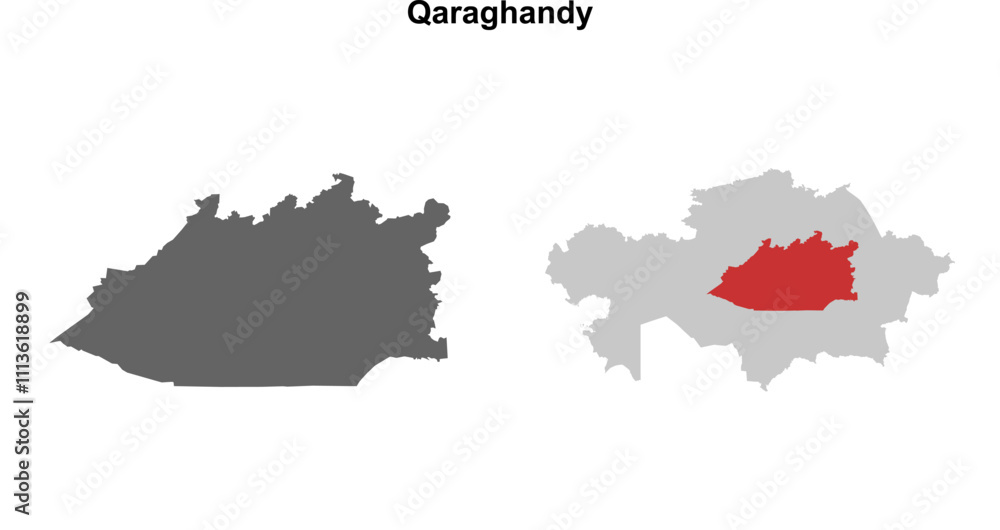 Fototapeta premium Qaraghandy region blank outline map set