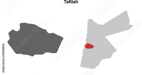 Tafilah governorate blank outline map set photo