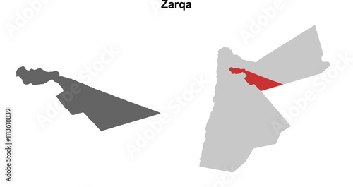 Zarqa governorate blank outline map set photo