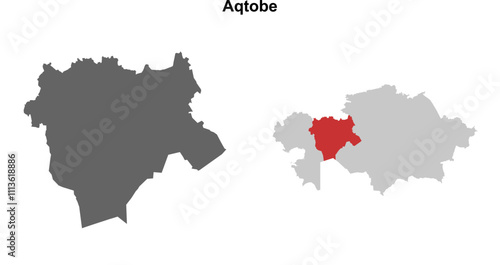 Aqtobe region blank outline map set