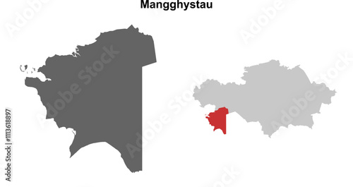 Mangghystau region blank outline map set