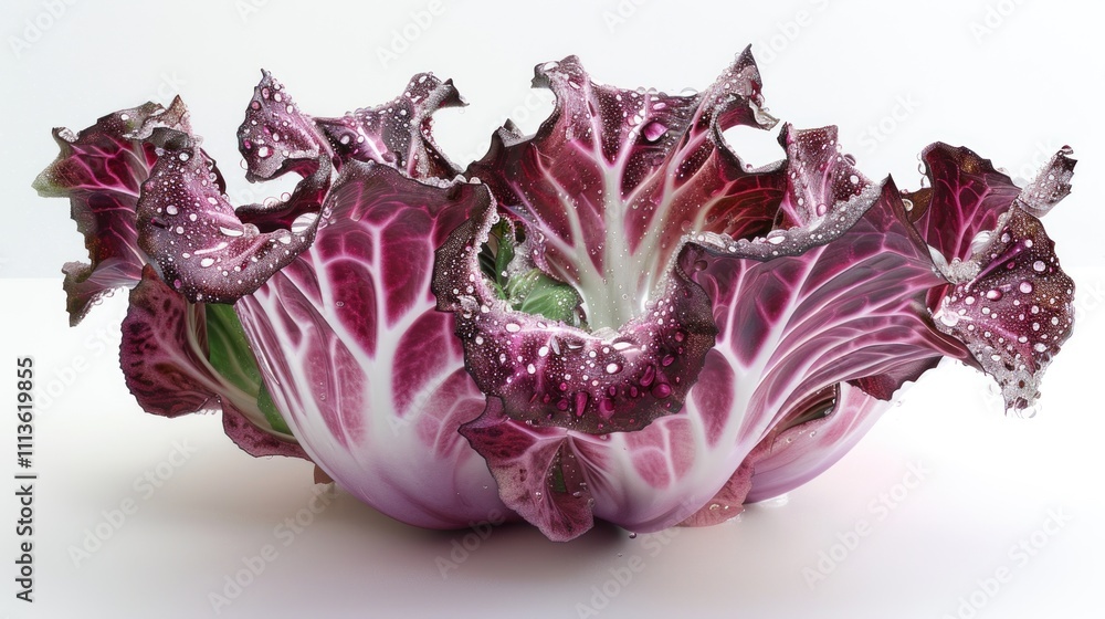 A vibrant, artistic display of a cabbage with water droplets, showcasing its intricate design. A vibrant, artistic display of a cabbage with water droplets, showcasing its intricate design.