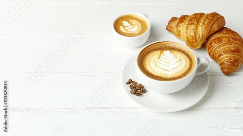 Latte and Croissants on a White Table photo