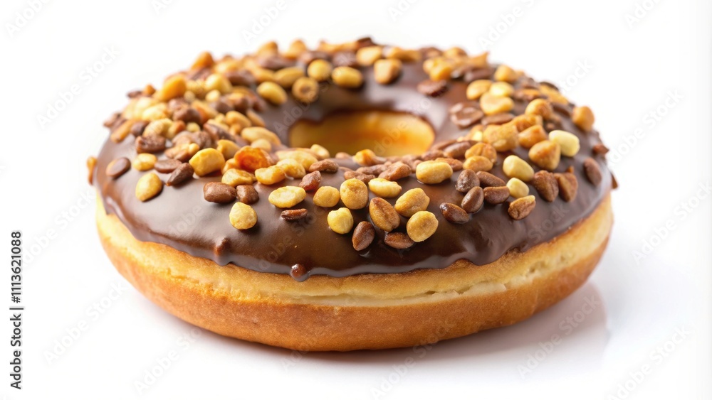 Chocolate candy bar doughnut topped with peanuts , sweet, dessert, snack, indulgent, bakery, delicious, sugary, gourmet, treat Chocolate candy bar doughnut topped with peanuts , sweet, dessert, snack, indulgent, bakery, delicious, sugary, gourmet, treat