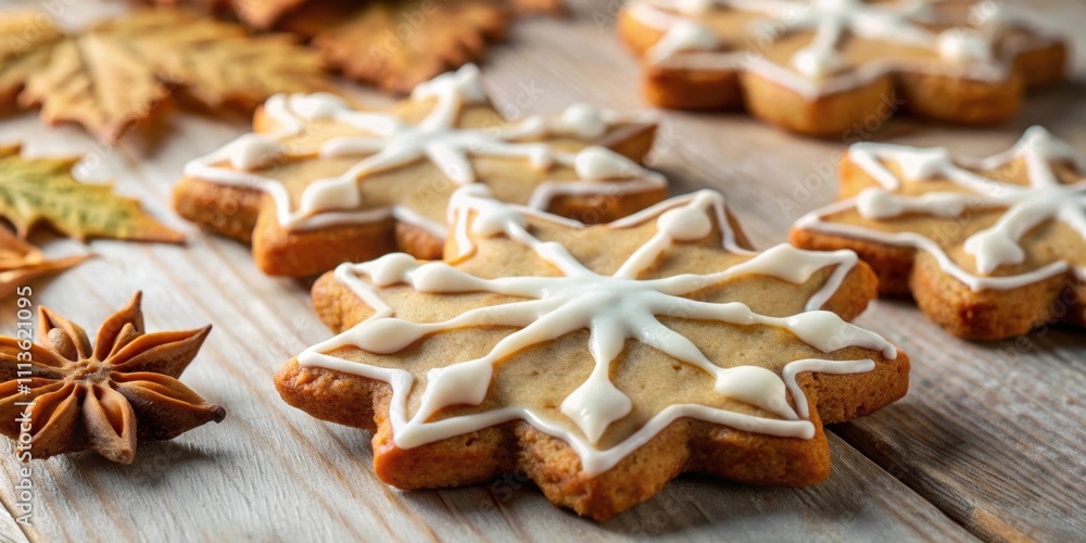 Closeup of spiced cookies with beige maple icing, spiced, cookies, beige, maple, icing, dessert, baked, sweet, treat, delicious