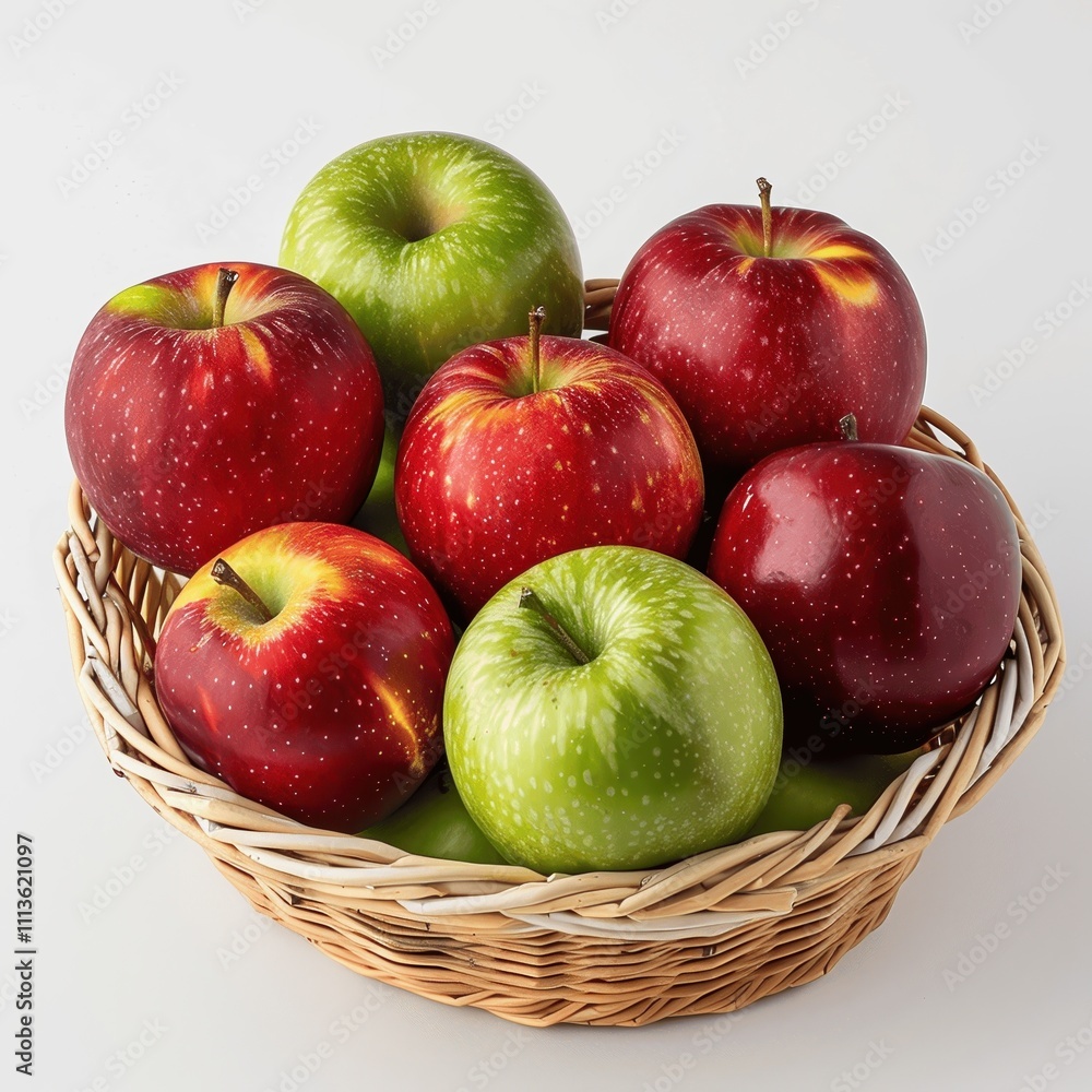Fresh Red and Green Apples in a Natural Woven Basket Display Fresh Red and Green Apples in a Natural Woven Basket Display