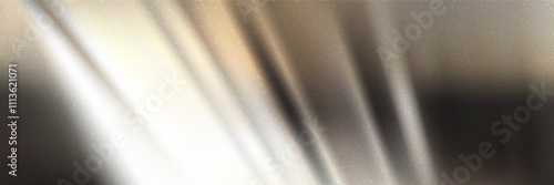 Warm grey folded metal gradient bg with grain texture. Bright chrome vector illustration with wavy effect and noise. Blurred abstract background