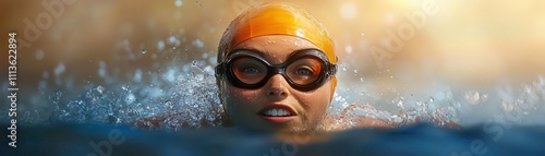 victorious swimmer emerging from water, showcasing determination and joy