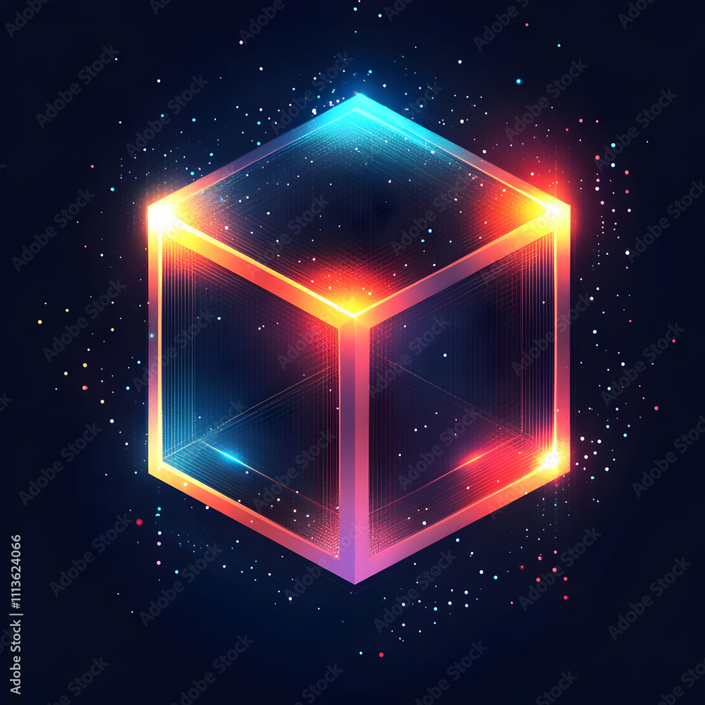 Neon Cube Abstract 3D Illustration Neon Cube Abstract 3D Illustration