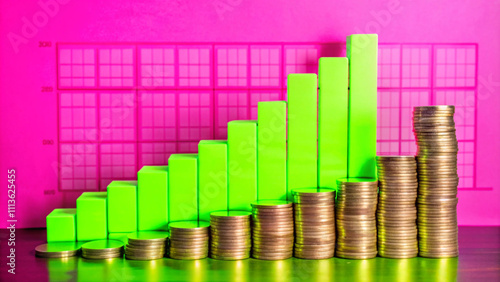 growing bar graph with upward arrow symbolizes financial success and market growth