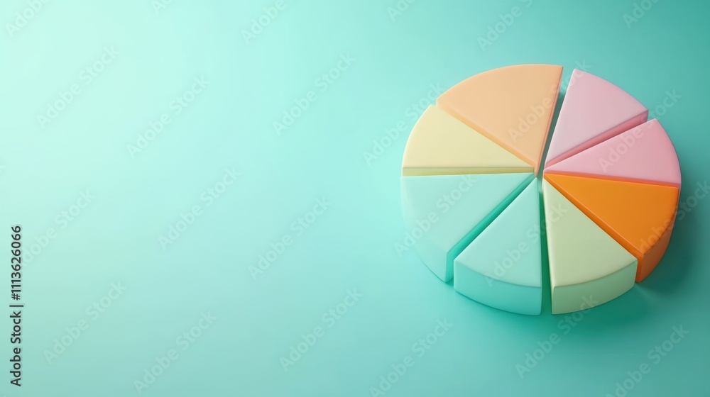 Obraz premium A colorful pie chart on a teal background, representing data segmentation and analysis in a visually appealing manner.
