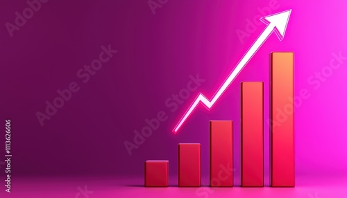 A vibrant pink background features a growing bar graph with an upward arrow, symbolizing growth and success.