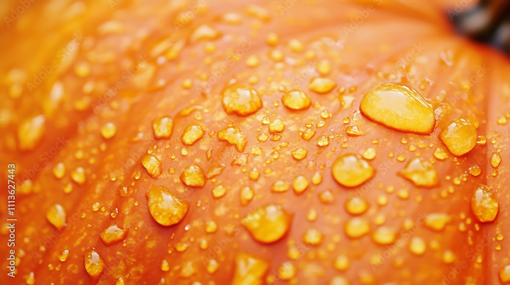 Dewdrops on an Orange Pumpkin Surface Dewdrops on an Orange Pumpkin Surface