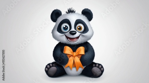 Cute Cartoon Panda Stuffed Animal with Bow for Holiday and Children s Decor photo