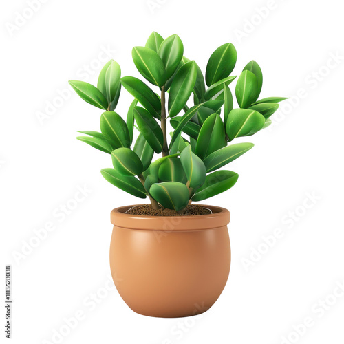 3D Cartoonish Potted Plant in a Ceramic Pot for Home and Office Decor