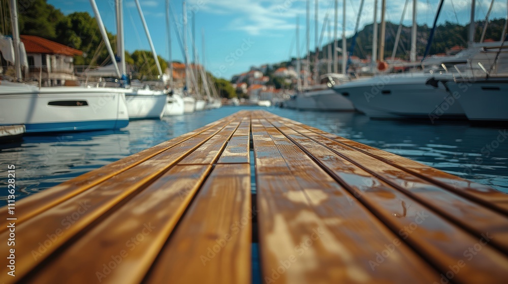 Fototapeta premium Tranquil Sailing Dock Marina Closeup Photography Serene Environment Low Angle Wooden Serenity