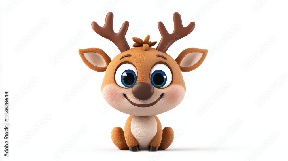 Obraz premium Cute Smiling Cartoon Reindeer Character in Christmas Themed Digital