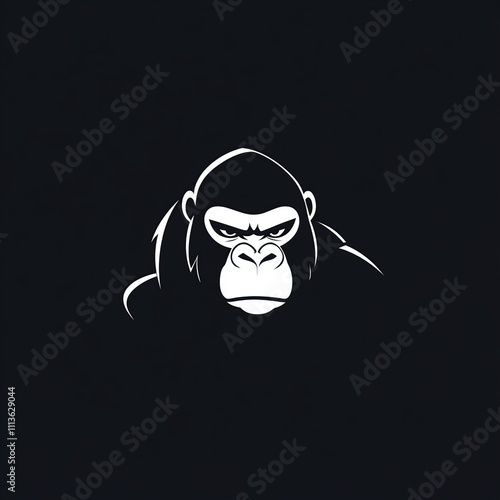 Angry gorilla head silhouette on black background. photo