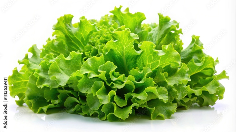 Fresh green lettuce leaves on a white background , crisp, organic, healthy, salad, vegetarian, ingredient, farm-fresh, vibrant Fresh green lettuce leaves on a white background , crisp, organic, healthy, salad, vegetarian, ingredient, farm-fresh, vibrant