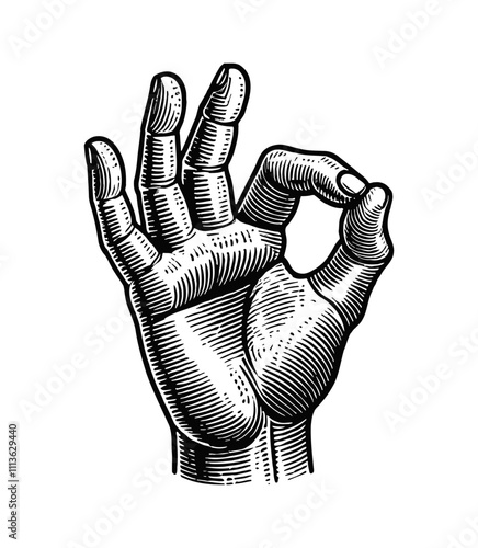 ok hand engraving black and white outline
