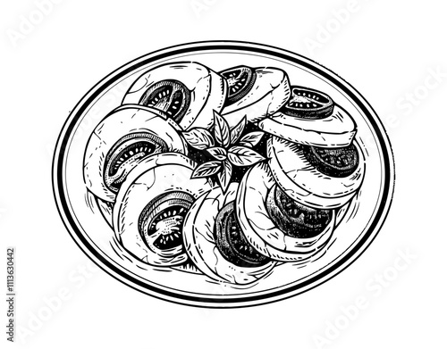 caprese engraving black and white outline