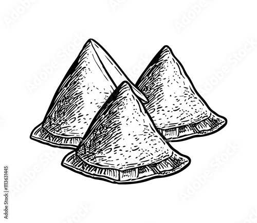 samosa engraving black and white outline