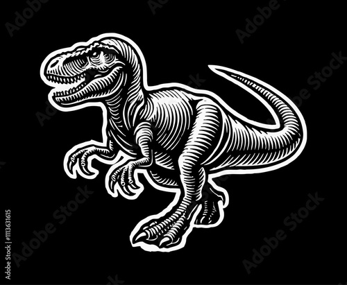 tyrannosaurus engraving black and white outline