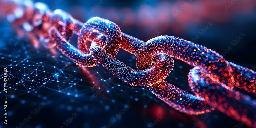 A close-up of a glowing, interconnected chain symbolizing technology and connectivity. A close-up of a glowing, interconnected chain symbolizing technology and connectivity.
