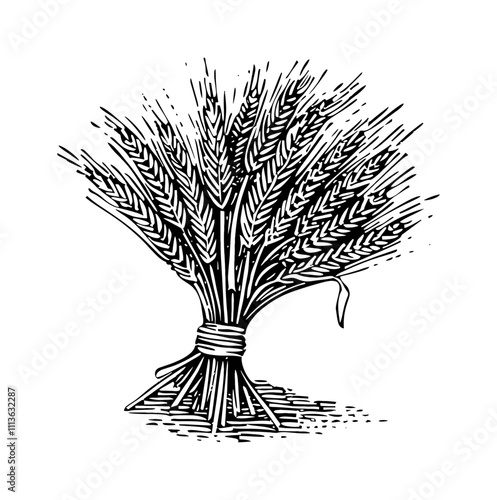 sheaf dry wheat engraving black and white outline