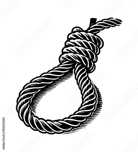rope noose engraving black and white outline