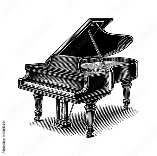 piano engraving black and white outline