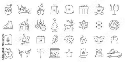 Christmas icon set. containing Holiday symbol, Line Xmas , and more .editable stroke thin outline icon collection .isolated on white background flat vector illustration