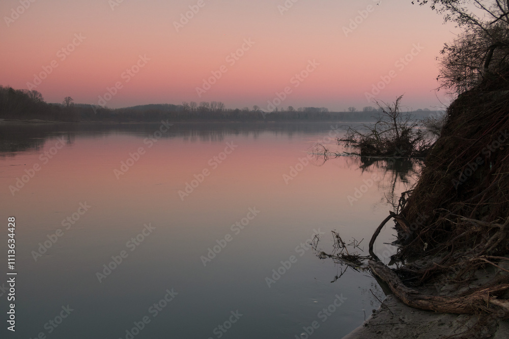 Po river landscape characteristic sun water clouds