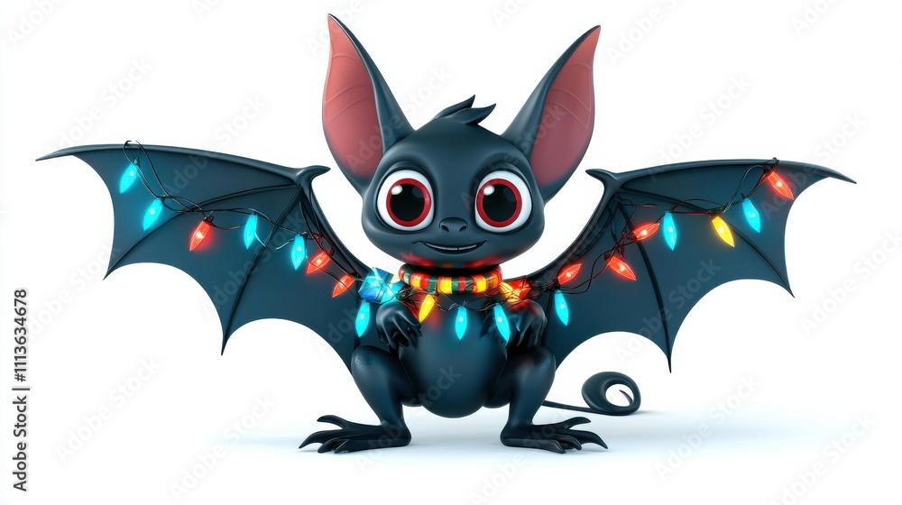 Fototapeta premium Cute Bat Character Decorated with Christmas Lights