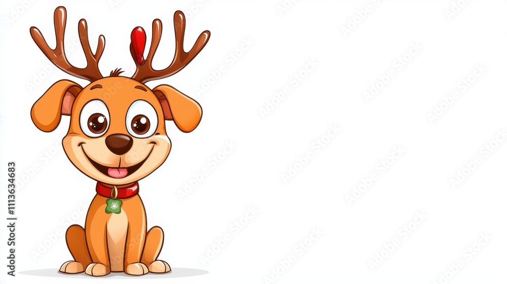 Cute Cartoon Deer with Antlers Sitting and Smiling Cheerfully Cute Cartoon Deer with Antlers Sitting and Smiling Cheerfully
