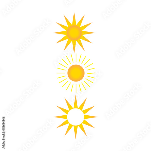 Vector set of sun icons. Different sun drawing collection. Summertime figure concept. icons set design.