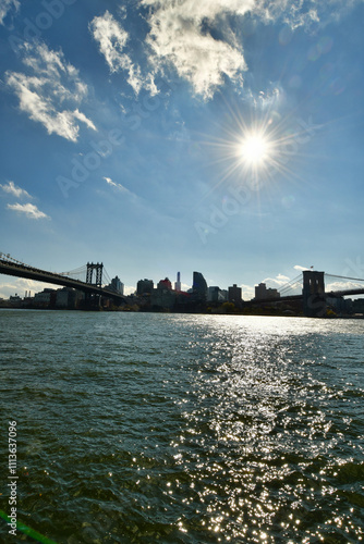 New York city from Bay Ferry skyline cityscape ferry view