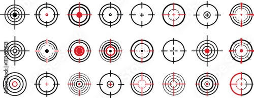 Focus target and aim icons set. Business goals and missions. Ambition and opportunity symbols, sales focus vectors. Gun Sight Crosshairs Bullseye. sniper rifle target, marketing aim design collection.