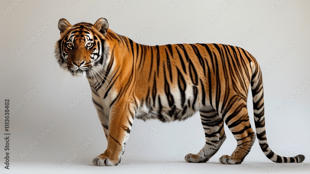 Obraz premium Majestic Tiger Stands Proudly Against Neutral Background