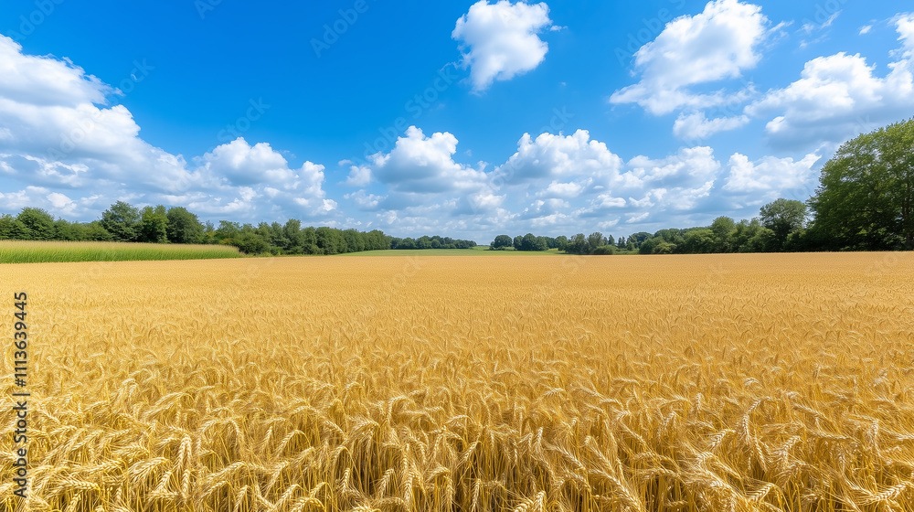 Naklejka premium Golden Wheat Field Under a Blue Sky